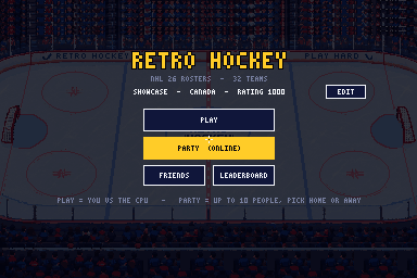 Main lobby with Play, Party, Friends and Leaderboard