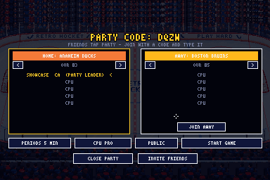 A party lobby with team pickers
